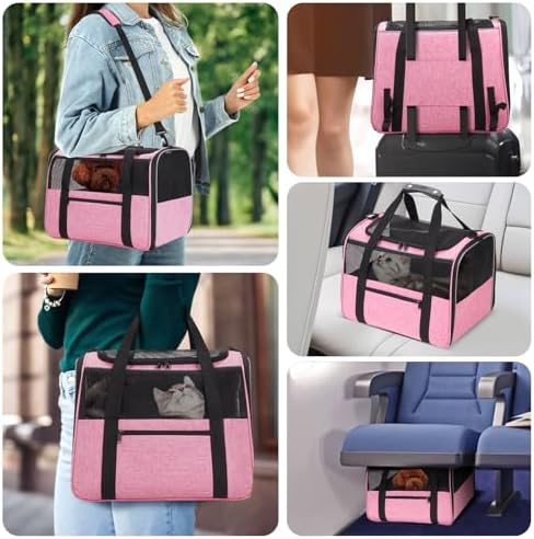 JUNGYOUN Premium Cat Carrier - Pet Carrier for Cat & Small Dogs up to 15lbs - Airline Approved Travel Dog Carrier with Anti-Escape Zippers, Collapsible Travel Bowl & Padded Strap