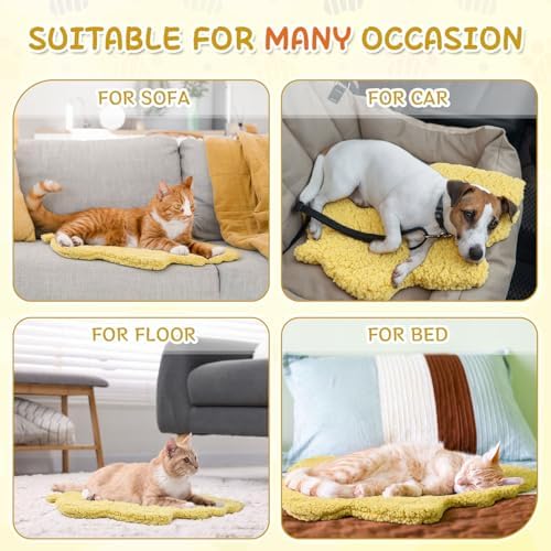 3 Pack Self Warming Pet Bed Leaf Shape Self Heating Cat Dog Mat Washable Thermal Sleeping Pad for Indoor Outdoor Hedgehog, Bunny, Sugar Glider, Rat, Chinchilla(Light Yellow,Small-16 x20)