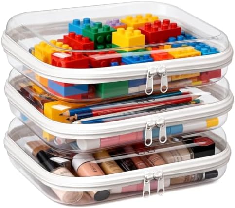 3 Pack Plastic Clear Hard Shell Zipper Case, Waterproof Clear Zipper Pouches Hard Shell, Large Size Zipper Pouches for Travel, Makeup Bag Organizer
