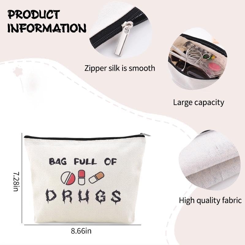 Travel Medicine Bag for Family Pharmacist Nurse Practitioner Gifts for Women Funny Meds Pouch Dental Medical Physician Assistant Makeup Bag Canvas Medication Carrying Pouch Emergency Pouch for School