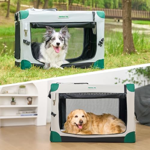 Gardner Pet 36 Inch Folding Soft Dog Crate -5 Mesh Windows Collapsible Dog Crate with 2 Storage Bags and Fleece Bed, Portable Dogs Travel Kennel for Medium/Large Dogs Indoor & Outdoor, Grey