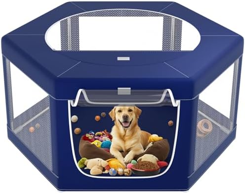 Hexagonal Dog playpen, 45 Inch Soft Puppy Playpen with 600D Oxford Fabric, Stable Structure with Thickend Stainless Steel Tubes, 25.6 Inch Height Pet Playpen for Small and Medium Dogs, Animals