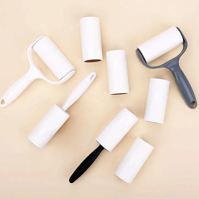 Flat Sticky Lint Roller for Couch Desk Chair Dog/Cat Bed Balliard Table Lint Roller for Pet Hair Lint Remover T Shape Handle with 4 Refill Rolls (Navy Black)