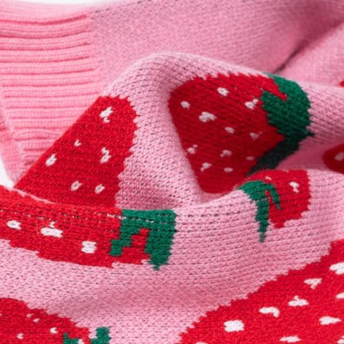 Fitwarm Adorable Strawberry Dog Sweater, Thermal Dog Winter Clothes for Small Dogs Girl, Pet Outfit, Pink, Red, White, Green, XL