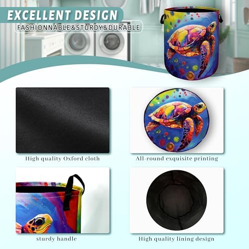Sea Turtle Laundry Basket Foldable Oxford Cloth Hamper 18.9"x16.5"