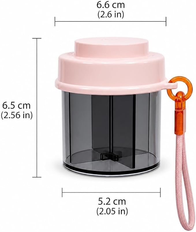 Pink Pill Box for Women Purse, Small Pill Box, Travel Pill Organizer, 4 compartments for Pill Bottles, fits in Pocket, Handbag Pill Organizer, Travel Pill case (Pink)