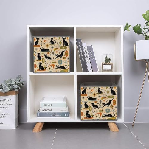 Black Cats Stars Storage Bin with Handles, Oxford Fabric Foldable Storage Cube Organizer for Clothes, Towels, Bedroom, Living Room, Home Organization