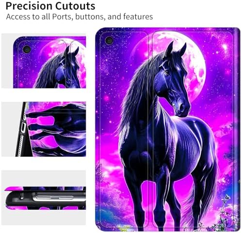 Case for Samsung Galaxy Tab A9+/A9 Plus 11" 2023 (SM-X210/X216/X218) | Slim Leather Smart Cover with Multi-Angle Anti-Slip Stand [Auto Wake/Sleep] Shell for Women Men - Purple Black Horse