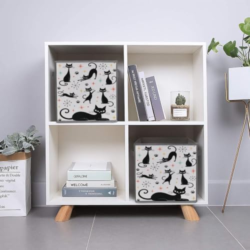 Black Cats And Stars Storage Bin with Handles, Oxford Fabric Foldable Storage Cube Organizer for Clothes, Towels, Bedroom, Living Room, Home Organization