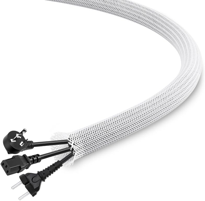 25Ft-1/4inch PET Expandable Braided Wire Sleeving,Wire Loom Cable Sleeve for TV,Computer,Home Theater,Automotive,Home Industrial,Electrical Wires,Chemical,Protect Cat from Chewing Cords,White
