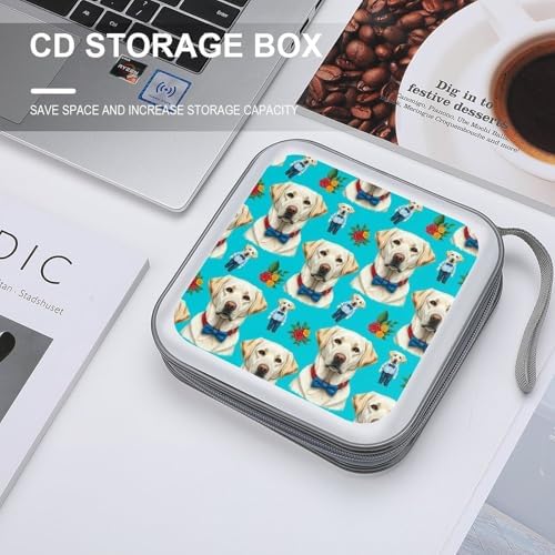 Hard Shell DVD CD Organizer Retriever Dog, 40-Disc Storage Binder with Zipper Closure, Portable Protective Case for Travel Home