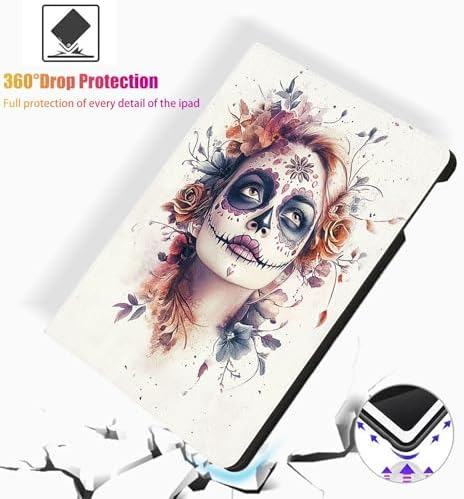 for Microsoft Surface Go 4/3/2/1-10.5" 2021 Tablet Case,Auto Wake/Sleep,Adjustable Stand Protective Cover - Sugar Skull Flower