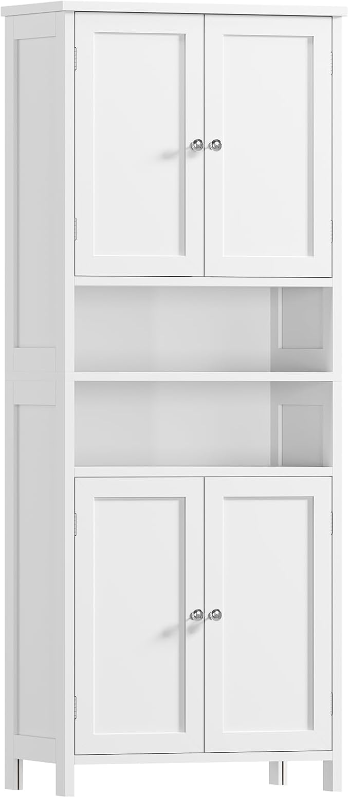 TEENFON 66.9" H Tall Bathroom Storage Cabinet with 4 Doors & 2 Open Shelves | Bathroom Cabinet with Adjustable Shelves, Large Capacity Cabinet for Kitchen, Living Room, Entryway, Laundry & Pantry, White
