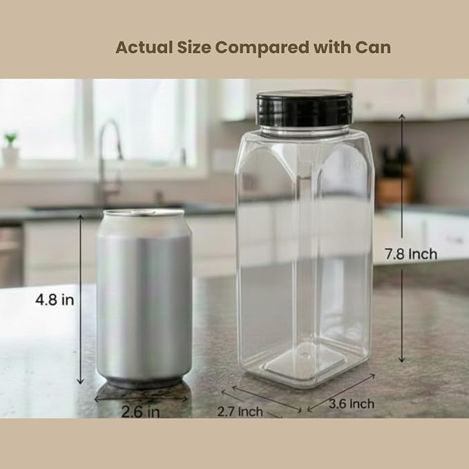 Pride Of India Large Clear Plastic Spice Jars w/Dual Sifter Cap | Food Grade BPA Free USA Made | 32 Fluid Ounce Capacity (Pack of 3)