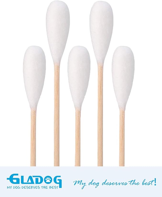 GLADOG 6 Inch Professional Large Cotton Buds for Dogs, Specially Designed Dog Cotton Buds with Bamboo Handle, Large Means Safe
