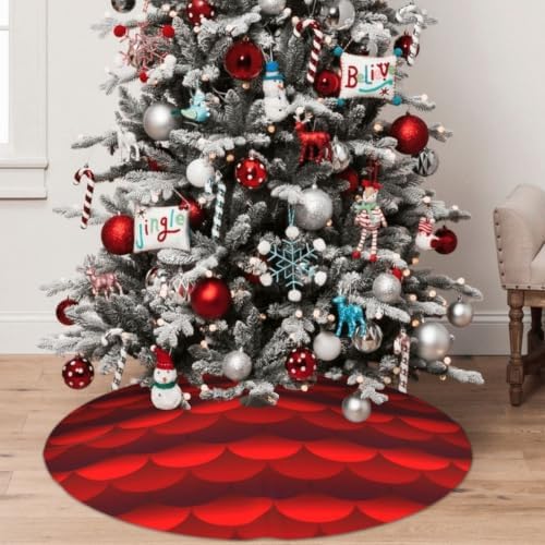 Christmas Tree Skirt, Soft Polyester Xmas Tree Skirts with Ribbon Ties, Rustic Farmhouse Holiday Party Decorations Hot Red Squama Mermaid Tail Marine Traditional Roof Sea Waves Asian Fish 36"