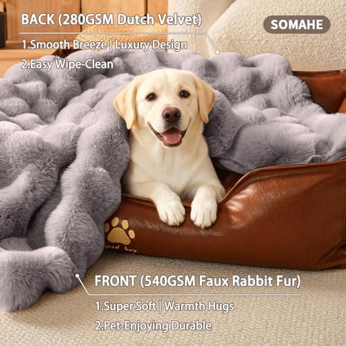 SOMAHE Dog Blanket for Couch Bed, Soft Faux Fur, Large 39x31 Dark Grey
