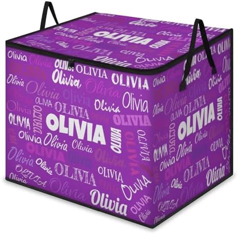 Personalized Storage Bins with Lid, Customized Name Jumbo Storage Basket Rectangle Clothes Organizer for Organizing Kids and Pets Toys Shelf Closet, Dark Voilet Purple Background