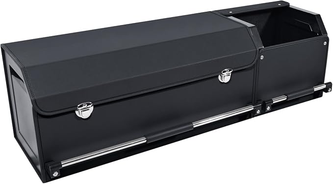Leather Car Trunk Organizer SUV Trunk Organizer Car Trunk Storage Organizer | Large Trunk Organizer with Lid and Sturdy Handle Car Cargo Storage Box (Black, 41 x 11.4 x 12.2in)