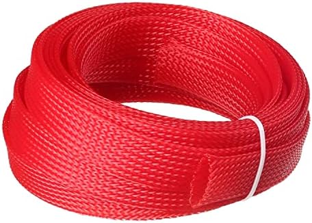 Othmro 5m/16.4ft PET Expandable Braid Cable Sleeving Flexible Wire Mesh Sleeve Red,for Power Cord Audio Video Cables Protecting from Pets Chewing