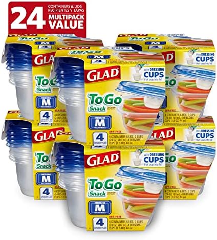 Glad GladWare To-Go Medium Rectangle Snack Containers, 24 Oz, 4 Count, 6-Pk | BPA-free plastic, tight seal, microwave and dishwasher safe, meal prep and lunches