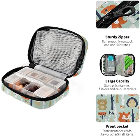 Forest Bear Fox Pill Box 7 Day Pill Case Travel Pill Organizer Bag with Zipper Portable Weekly Case Compact Size for Vitamin Supplement Holder