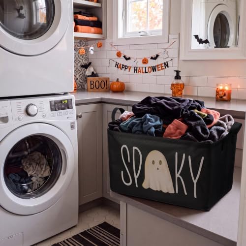 Chunful 4 Pcs Halloween Storage Baskets Black Hey Boo Cute Ghost Laundry Boo Basket Horror Scary Hamper Foldable Storage Bins with Handle Collapsible Organizer for Home Closet Office Bedroom