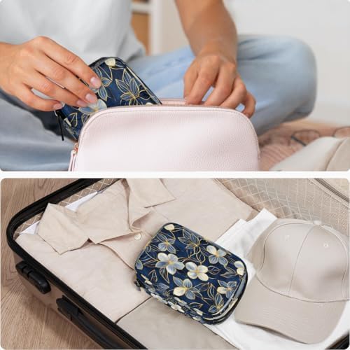 Pill Organizer Box Flowers Blue Background 7-Day Weekly Medicine Pill Case Travel Pill Container Portable Pill Holder Storage Purse Bag Small Compact Size for Vitamin Supplement Birth Control