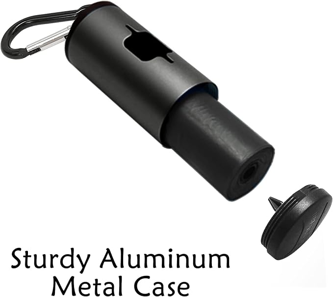 YUCHIYA Aluminum Dog Poop Bags Holder with Carabiner Metal Pet Waste Bags Dispenser with Hook and Loop Fastener and Elastic Cord to Carry Used Bags (Black, 1 Holder 15 Bags)