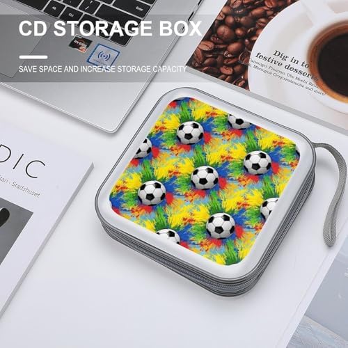 40-Disc CD/DVD Organizer Wallet Sports Soccer, Heavy-Duty Hard Plastic Binder, Portable Storage Case with Carry Strap for Car