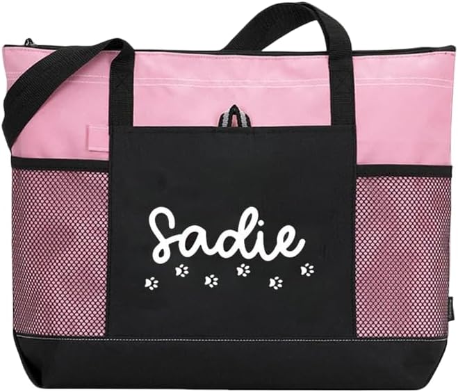 BYFDIY Custom Dog Tote Bag Canvas Mesh Personalized Name Dog Paw Print Tote Bag Doggie Things Pet Birthday Gifts For Women Mom