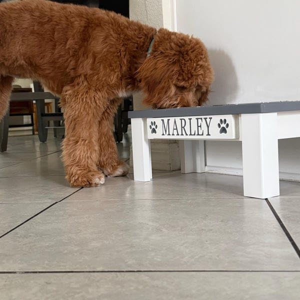 Personalized Dog Bowls Stand for Small Dogs, Wood Elevated Feeding Station | Farmhouse Style, Stainless Steel Dishwasher Safe Bowls, Raised Anti-Slip Feeder, Made in USA