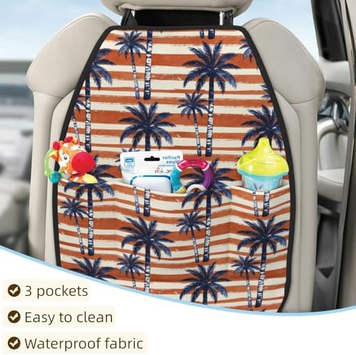 Car Seats Back Protector 2 PCS - Coconut Tree | with 3 Storage Pockets, Shield Seats From Dirt, Mud Scratches, Fits Cars SUVs Trucks and Jeeps
