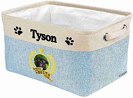 Custom Name Collapsible Dog Toy Storage Basket Bin World's Best Dog Scared French Bulldog Puppy Foldable Pet Toy Box Closet Shelf Baskets Organizer for Bedroom Home Dog Cat with Handles Blue