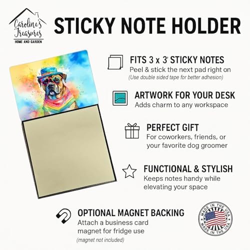 Caroline's Treasures Cane Corso Hippie Dawg Sticky Note Holder Refillable Dispenser Self-Sticky Note Pads, Memo Pads Blank Desk Accessories