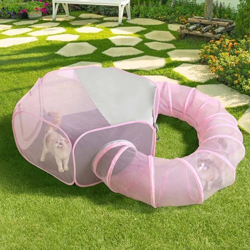 Seiyierr Outdoor Cat Enclosure, Portable Catio Playground for Cat, Outside Pet Enclosure with Mesh Tent, Circle Cat Playpen Tunnel for Indoor Cats & Small Animal, with Storage Bag