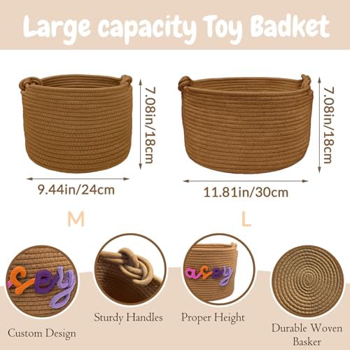 Personalized Dog Toy Basket with Embroidery Name Custom Cotton Rope Pet Storage Bin for Toys Treats Large Capacity Storage Bin with Handle Home Organizer & Pet Gift