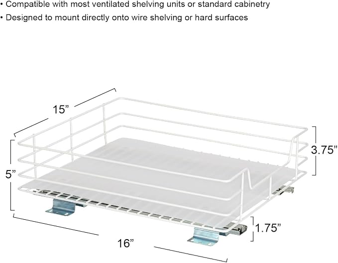 Household Essentials Powder-Coated Steel Pantry Pull-Out Organizer, White