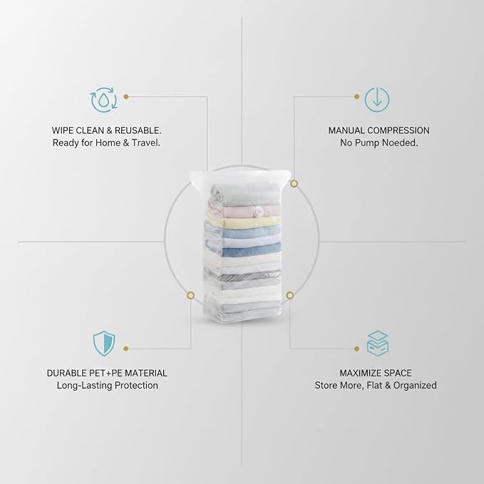 1 Pack Manual Compression Storage Bag, Space Saver with One-Way Valve for Travel and Closet Organization, Durable PET PE Material