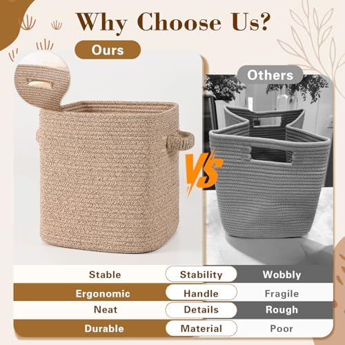 11 Inch Storage Cubes, 6 Pack Cube Storage Bins for Organizing, Cotton Rope Woven Baskets for Shelves, Bathroom, Kids Room, Closets, Baby Nursery