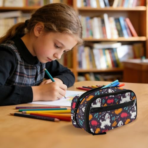 SUABO Pet Dog Graffiti Pencil Case Large Pen Box Holder | Large Capacity Pencil Pouch Stationery Bag with Compartments, Transparent PVC Layer, School Office Supplies for Kids Adults
