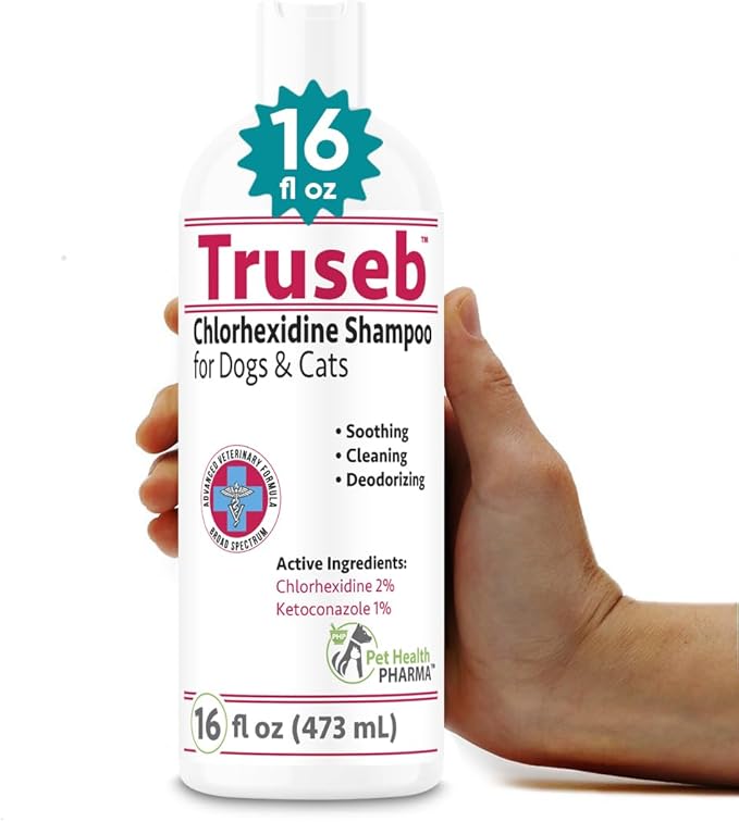 Truseb Chlorhexidine Shampoo for Dogs Cats & Horses with Aloe Vera - Medicated Antibacterial Antifungal Ketoconazole Dog Shampoo and Conditioner -Skin Irritation, Hot Spots, Redness Relief (16 oz)