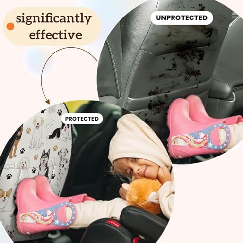 Car Seats Back Protector 2 PCS - Cute Dogs | with 3 Storage Pockets, Shield Seats From Dirt, Mud Scratches, Fits Cars SUVs Trucks and Jeeps