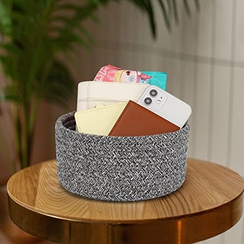 ABenkle 2 Pack Small Baskets, Cotton Rope Woven Basket, Cute Mini Tiny Storage Baskets, Decorative Boho Basket for Nursery Living Room Bedroom Shelf, Empty Gift Basket - Mixed Grey