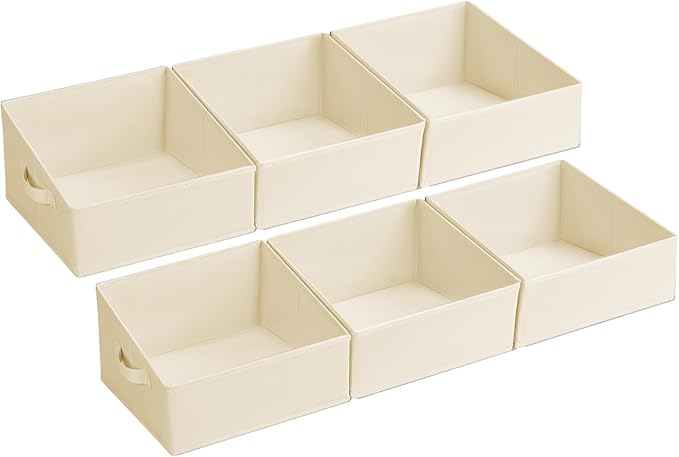 DIMJ Closet Storage Bins - Fabric Storage Baskets for Shelves, Collapsible Clothes Organizer with Handles for Purse, Toys, Books, Towel, Clothes, 6 Pack, Beige
