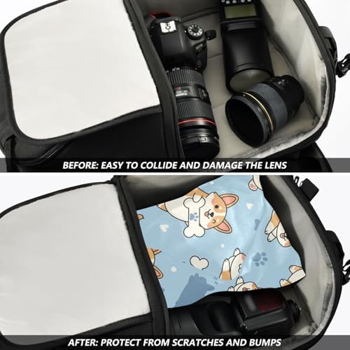 Emelivor Cute Pets Dogs Blue Pattern Self-Adhesive Magic Cloth Makeup Bag Foldable Cosmetic Bag for Travelling Protector Wrapper for Camera Travel Makeup Organizer for Cosmetics, 17.7x17.7in