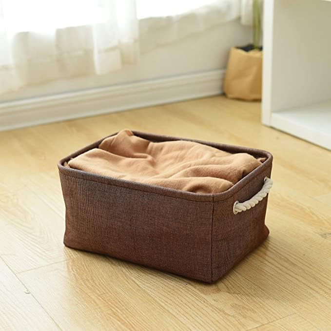 Fabric Storage Basket for Home, Shelf, Closet - Canvas Bin for Dog Toys and Baby Items (Brown, 1 Pack, 13.8L9.8W6.7H)