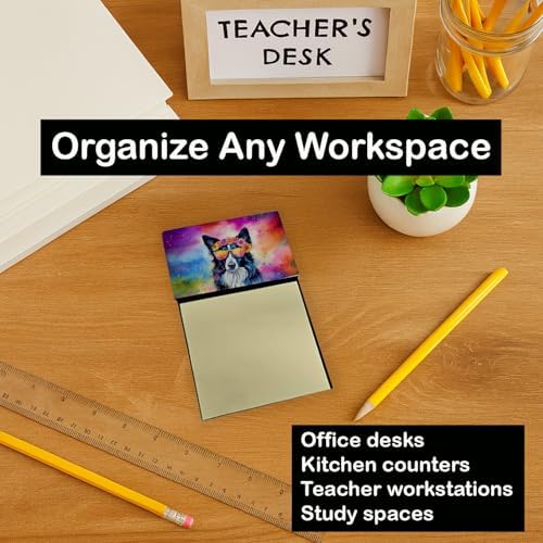 Caroline's Treasures Border Collie Hippie Dawg Sticky Note Holder Refillable Dispenser Self-Sticky Note Pads, Memo Pads Blank Desk Accessories