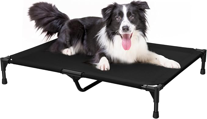 Love&go Elevated Dog Bed with Metal Frame, Cooling Raised Pet Cot for Dog and Cat (L - Black, Large- 34.5x25.5x5.5 inch)