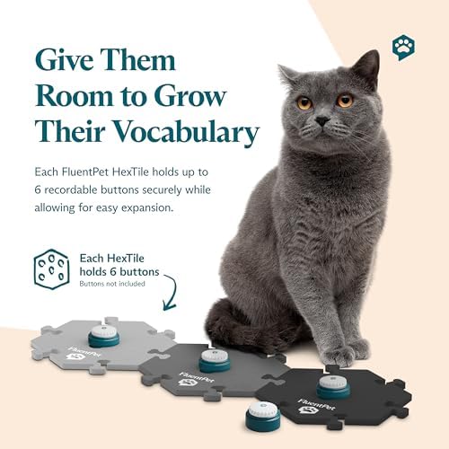FluentPet Compact HexTiles,Accessory Dog and Cat Button Learning Kits,Can Hold Up to 6 Sound Buttons,Soft, Durable, and Non-Slip,Comes in 12 Colors (Light Gray)